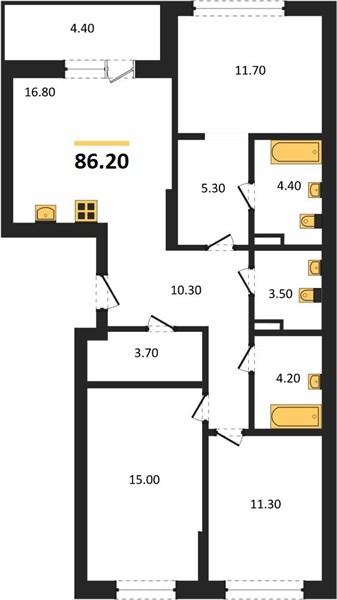 3К квартира 86.5 м² , Санкт-Петербург, Фрунзенский р-н, Лиговский пр.  Обводный канал   18 мин.