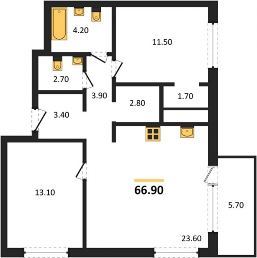 2К квартира 66.9 м² Санкт-Петербург, Адмиралтейский р-н, Обводного канала наб.  Балтийская   10 мин.