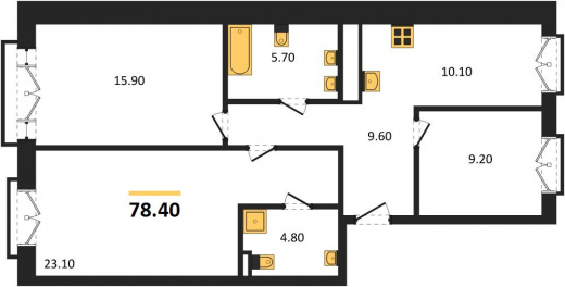 3К квартира 78.4 м² Санкт-Петербург, Адмиралтейский р-н, Реки Пряжки наб.  Сенная площадь   6 мин.
