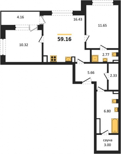 2К квартира 59.16 м² Санкт-Петербург, Невский р-н, Октябрьская наб.  