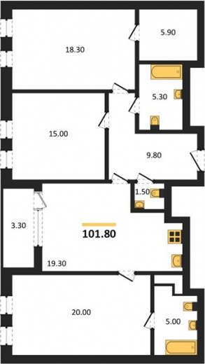 трехкомнатная квартира 101.8 кв.м. в  Московском районе,  г. Санкт-Петербурга